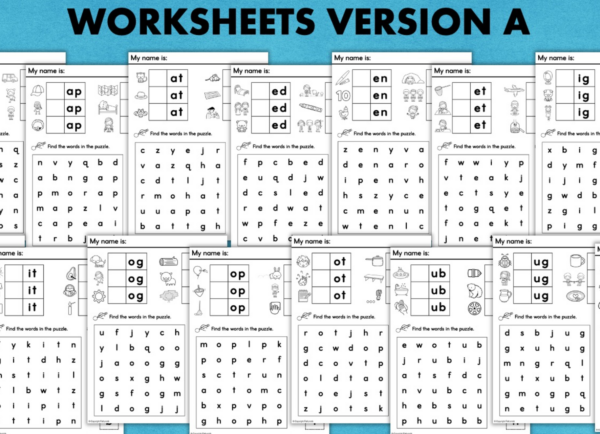CVC Word Families Worksheets Word Search Read Trace Spell Cut Glue ...