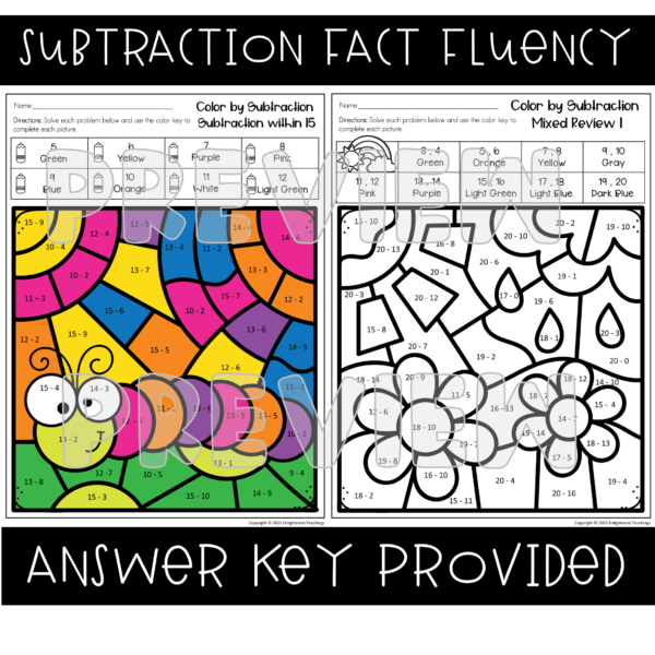 Spring Subtraction to 20 Color by Code Number NO PREP Coloring ...