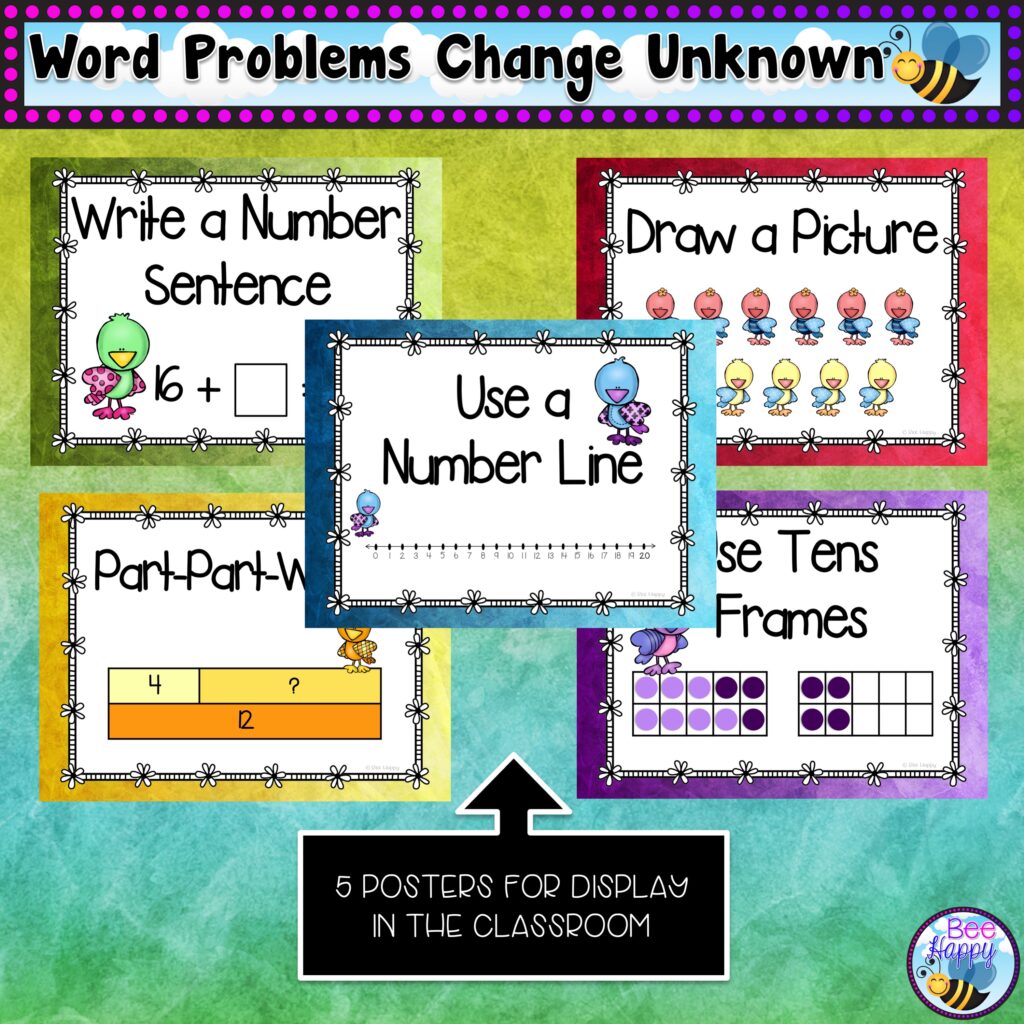 Addition Word Problems Within 20 | Change Unknown | Think Boards and ...