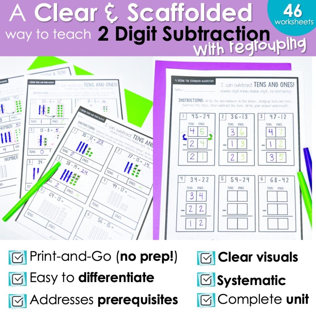 2 Digit Subtraction with Regrouping Worksheets - First Grade ...