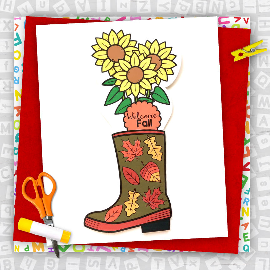 Sunflowers in Rainboot Fall and Thanksgiving Craft | Made By Teachers
