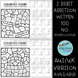 Winter 2 Digit Addition without Regrouping Worksheets Color by Code ...