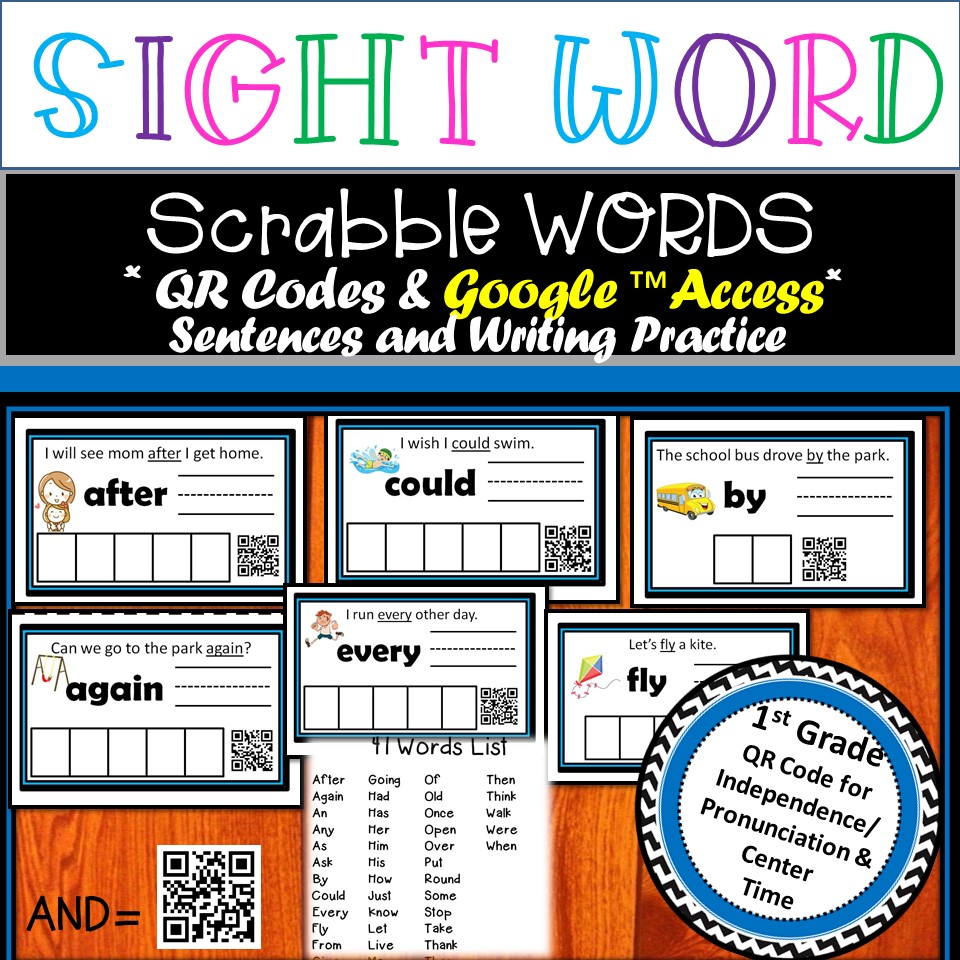 1st Grade Sight Word Center Google™ Access Writing QR code Scrabble