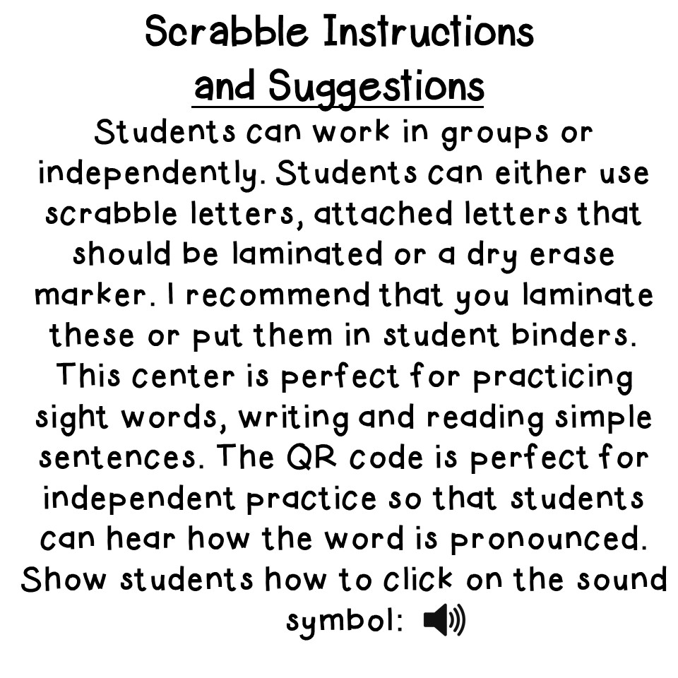 1st Grade Sight Word Center Google™ Access Writing QR code Scrabble