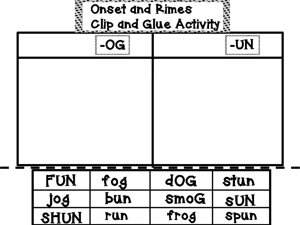 Onset and Rime Cake / Ice Cream Center & Clip/ Glue Activity Over