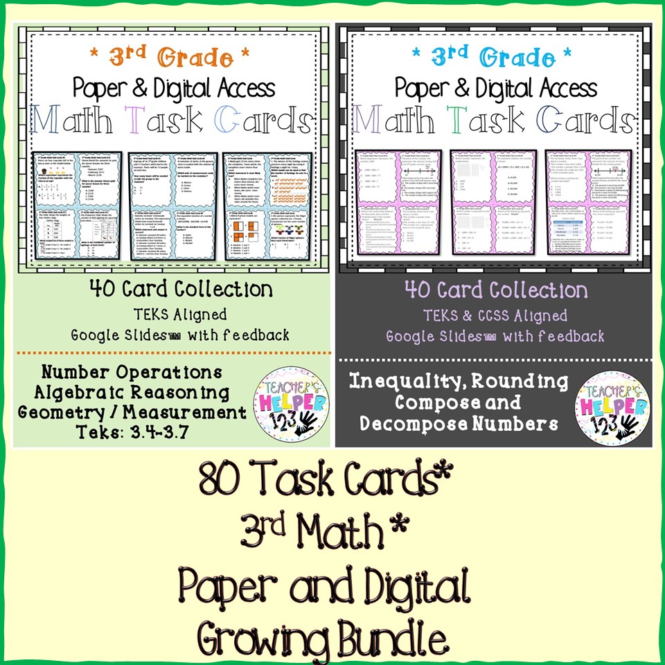 3rd Grade Math 3 Sets | 120 Cards | Paper and Digital Access Task Cards ...
