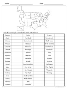 U.S. States &amp; Capitals Worksheets, Test Sheets, Maps - U.S. Geography ...