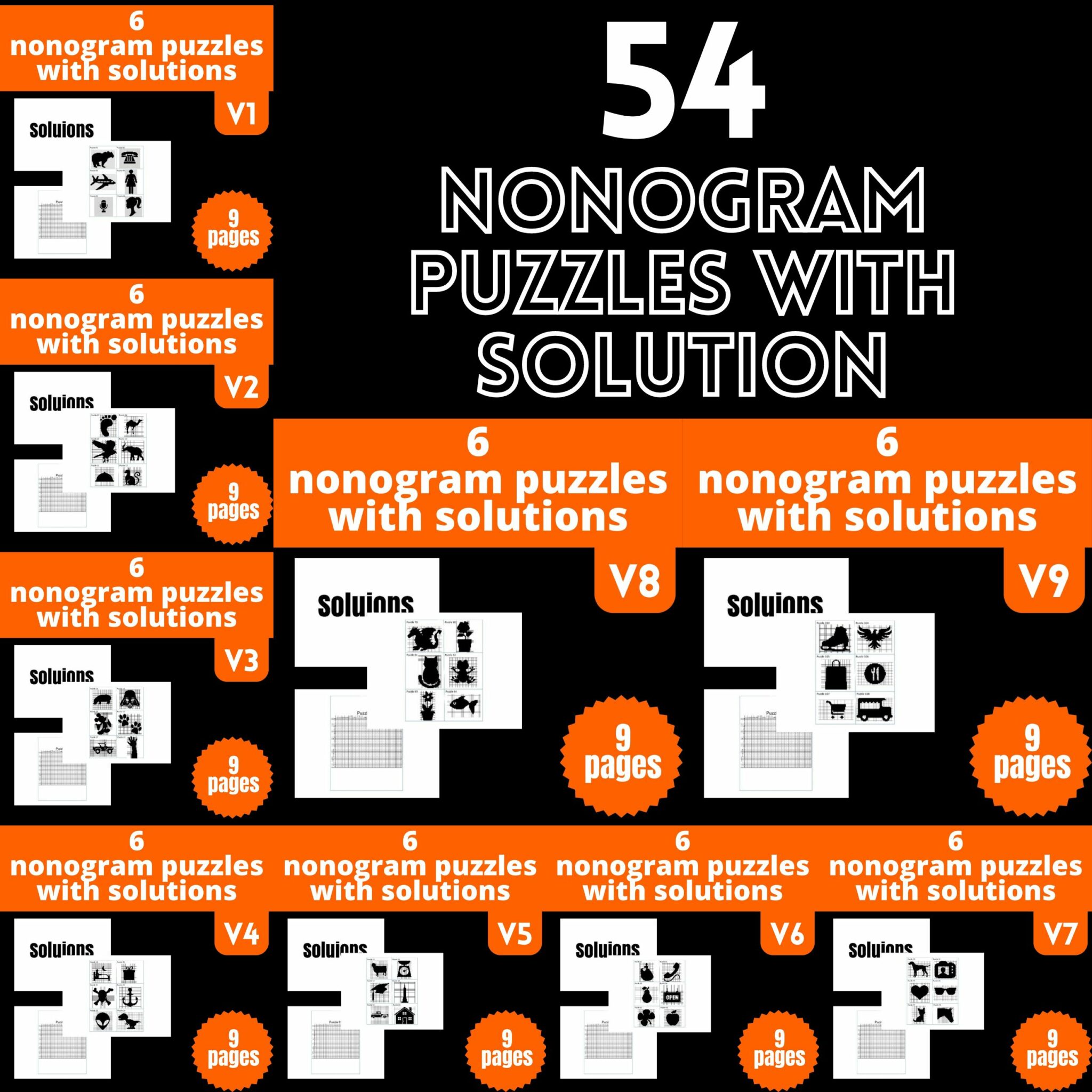 54 Nonogram Puzzles Game With Solutions bundle Made By Teachers