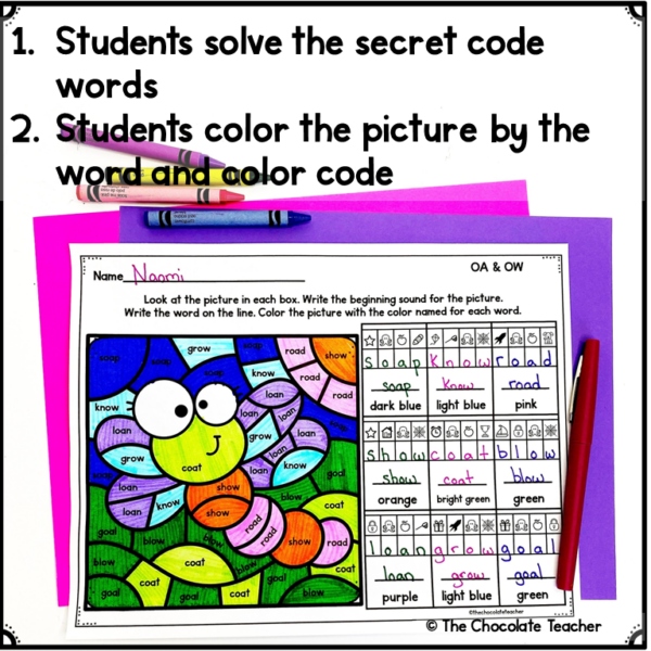 Vowel Teams - Phonics Worksheets - Color by Code - Secret Code - Made ...