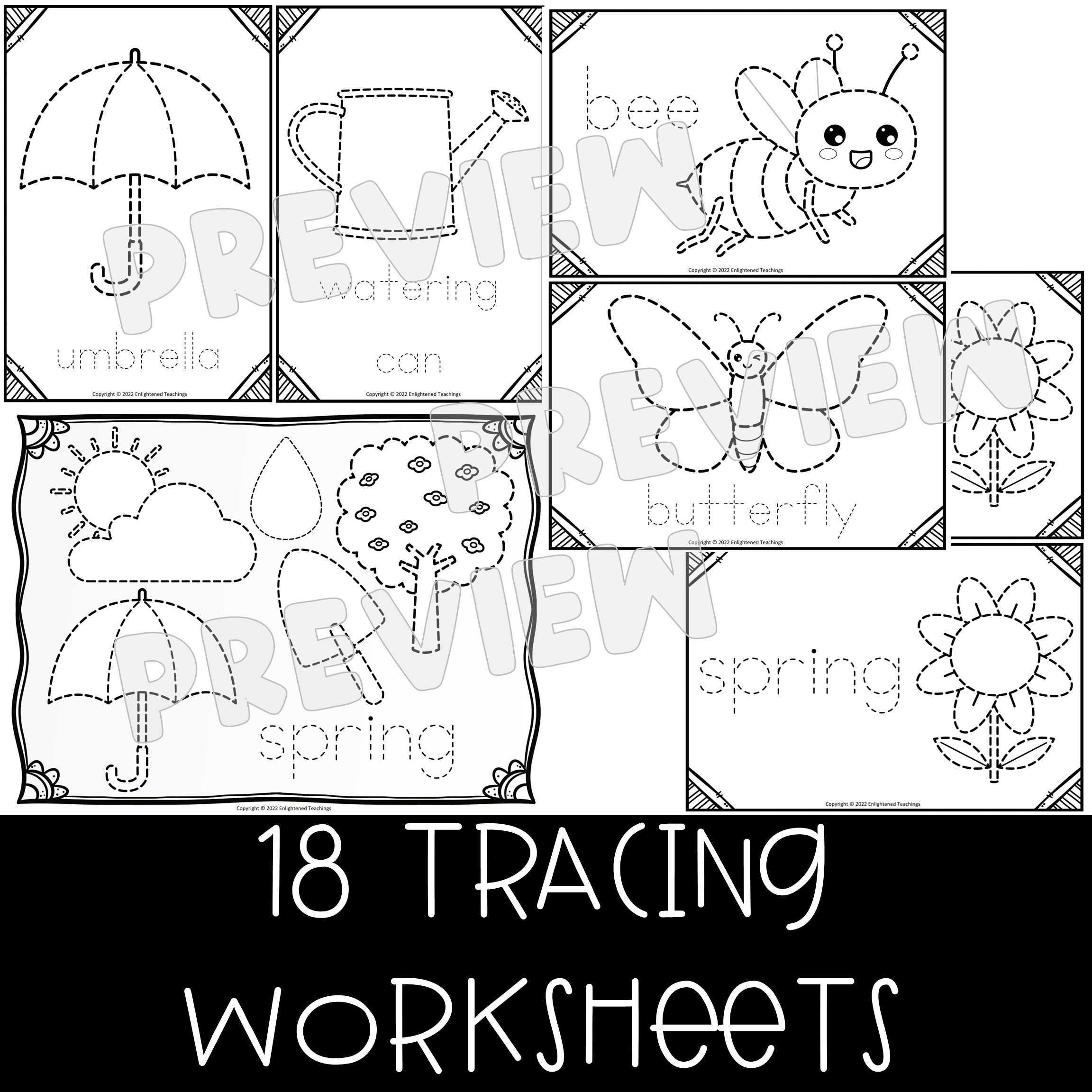 Spring Tracing Worksheets Fine Motor Activity, Spring Prewriting