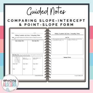Algebra 1 Comparing Slope-Intercept and Point-Slope Form Guided Notes ...