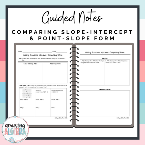 Algebra 1 Comparing Slope-Intercept and Point-Slope Form Guided Notes ...