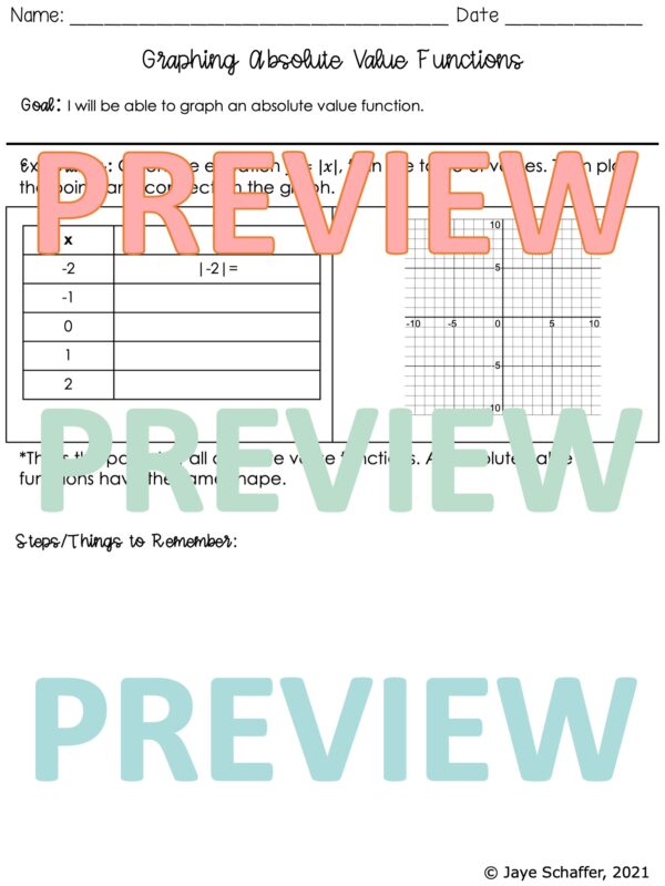 Algebra 1 Graphing Absolute Value Functions Guided Notes | Made By Teachers