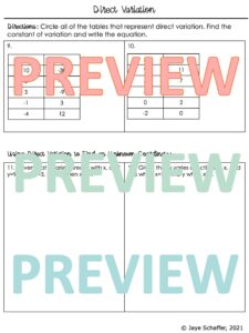 Algebra 1 Direct Variation Guided Notes | Made By Teachers