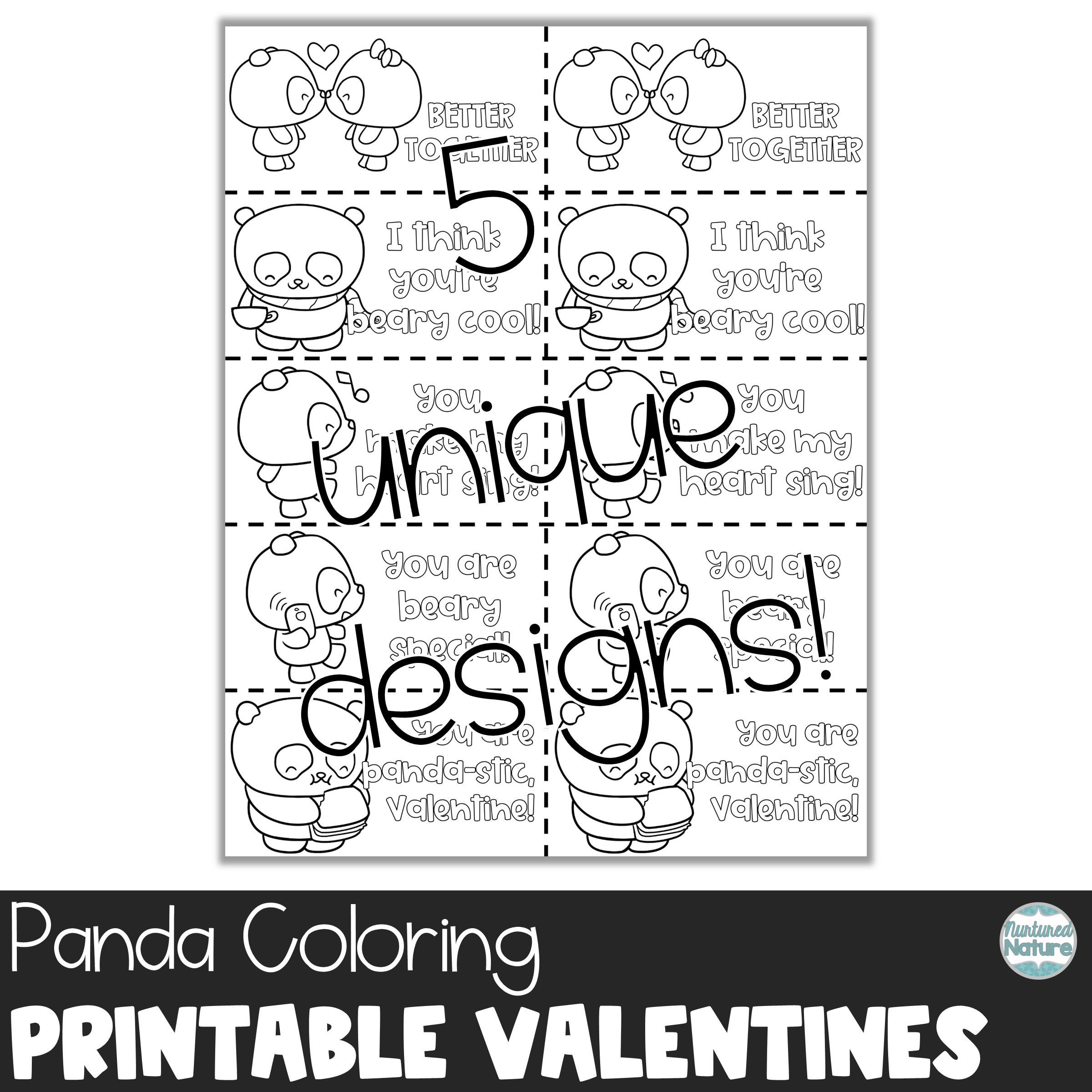 Panda Bear Coloring Valentine's Day Cards Printable | Made By Teachers