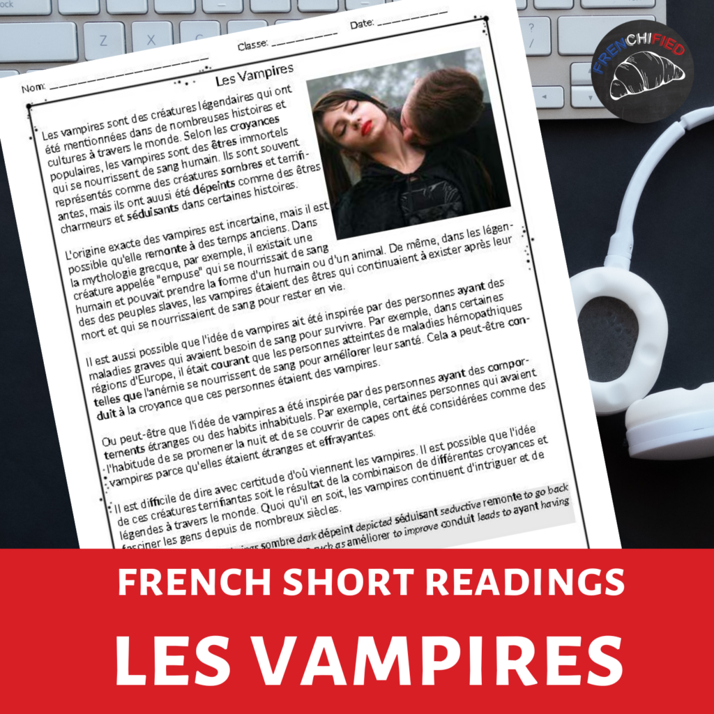 Free short French reading passage Vampires Made By Teachers