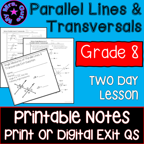Parallel Lines and Transversals Math Notes and Exit Questions Print or ...