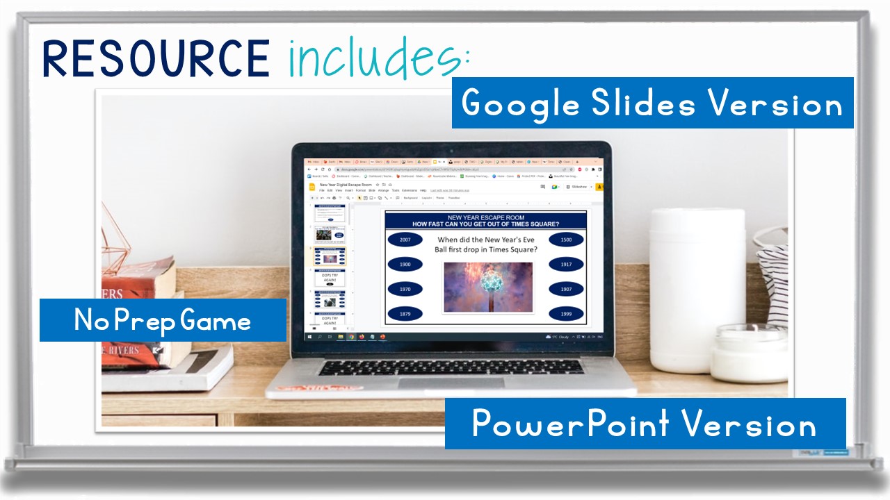 New Year 2023 Digital Escape Room PowerPoint and Google Slides