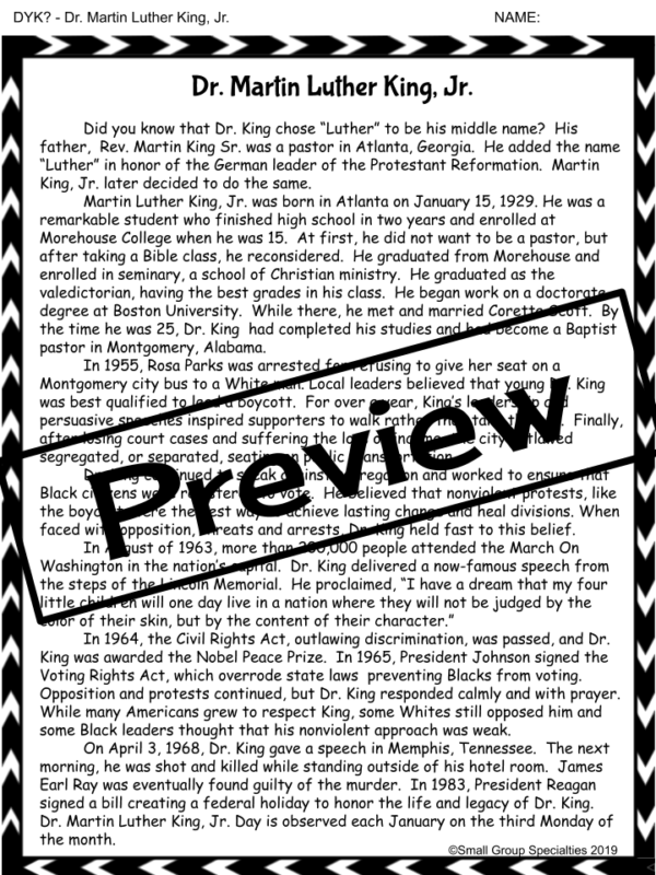 Martin Luther King, Jr. - Biography and Activity Page | Made By Teachers