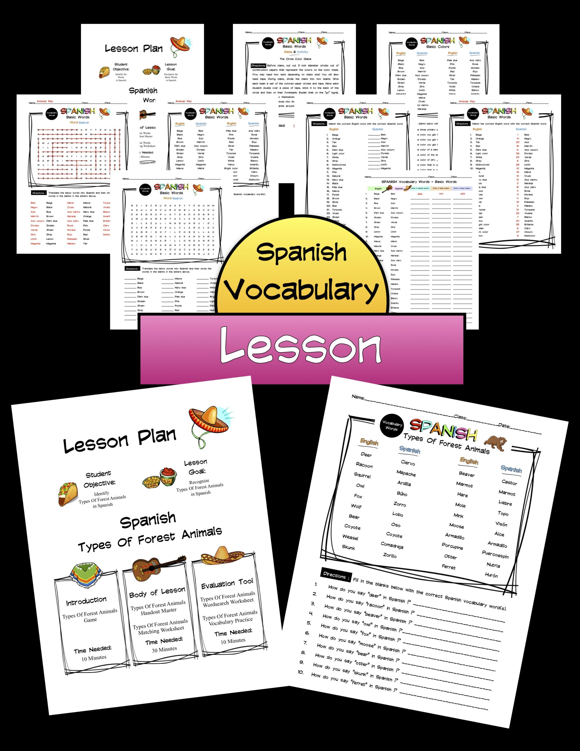 Spanish Forest Animal Lesson Packet