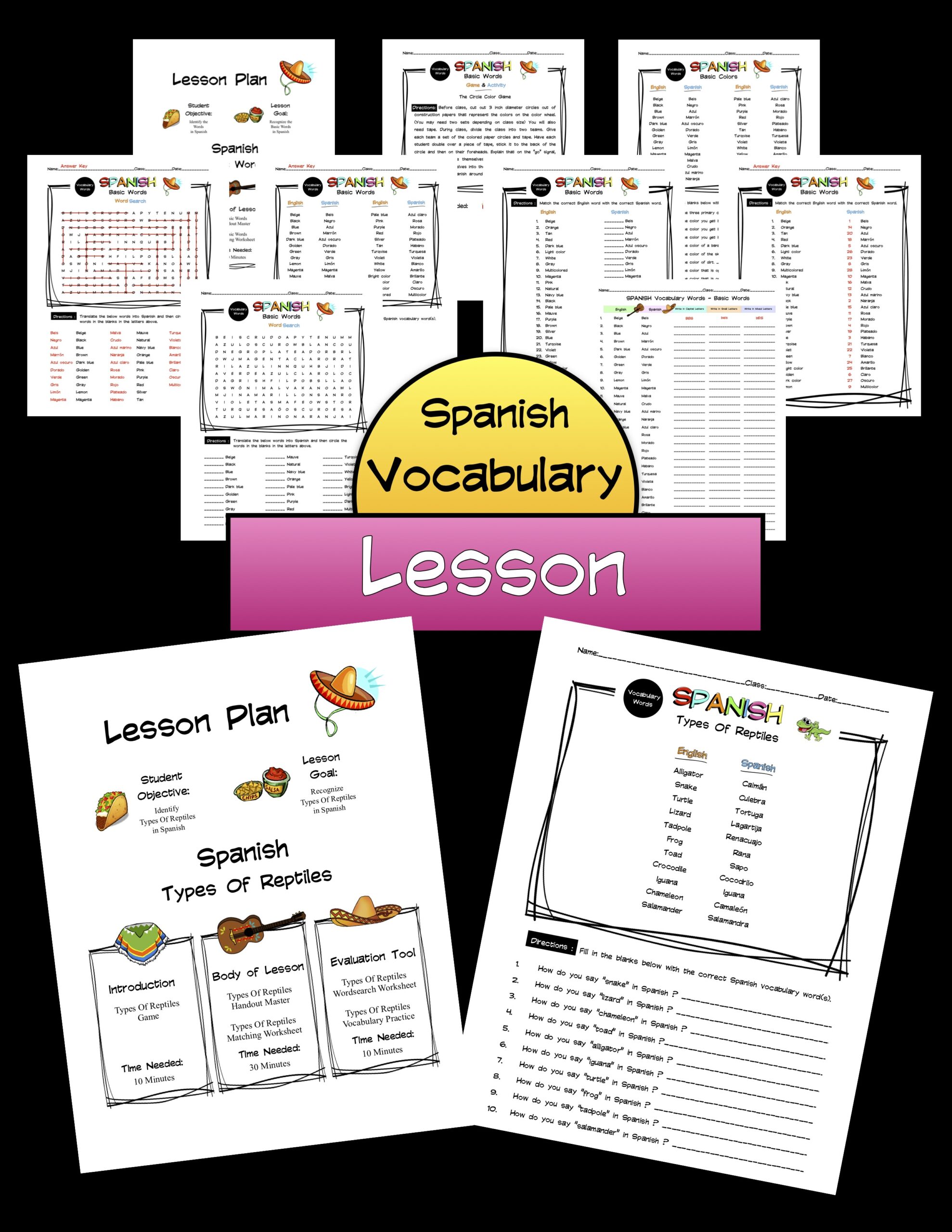 Spanish Reptiles Lesson Packet