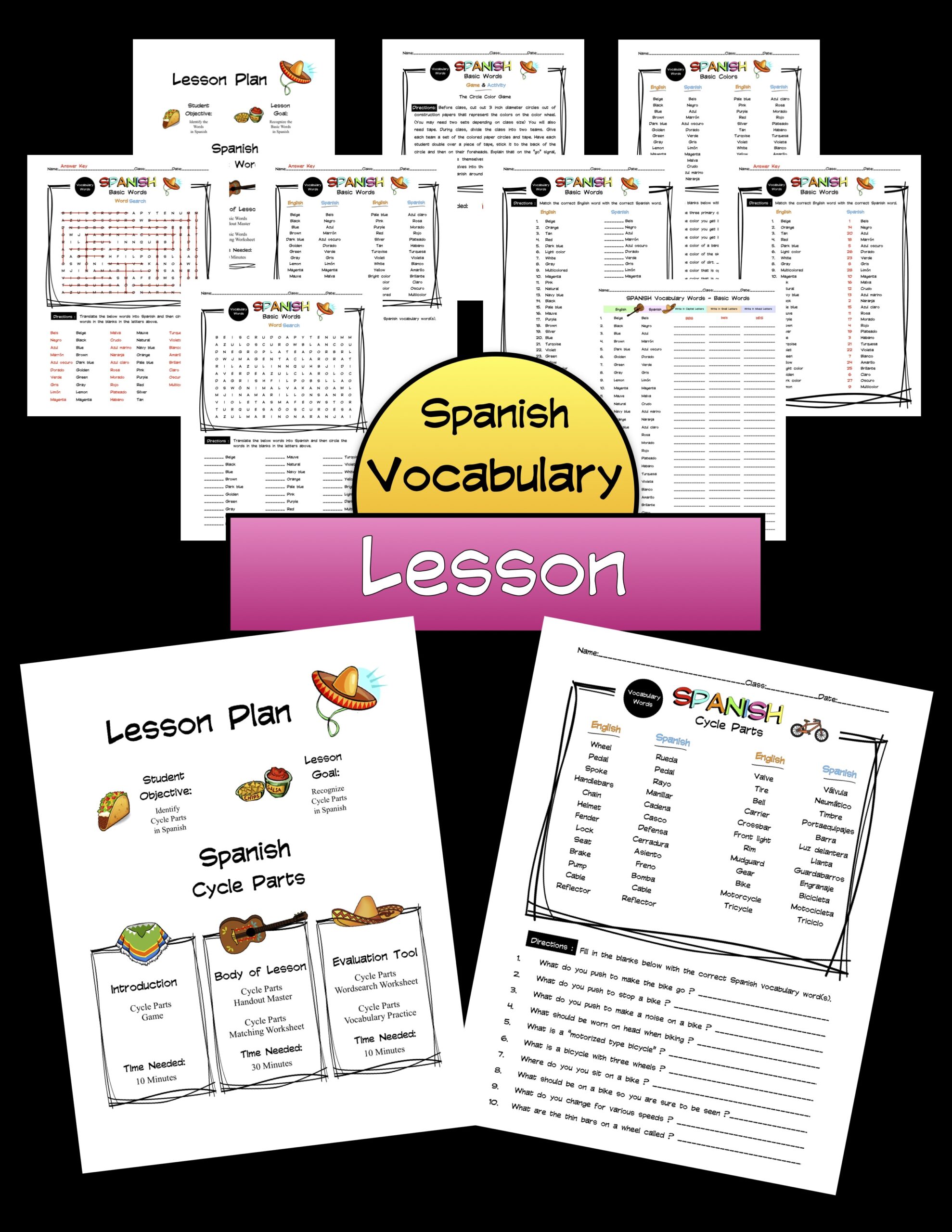 Spanish Cycle Parts Lesson Packet