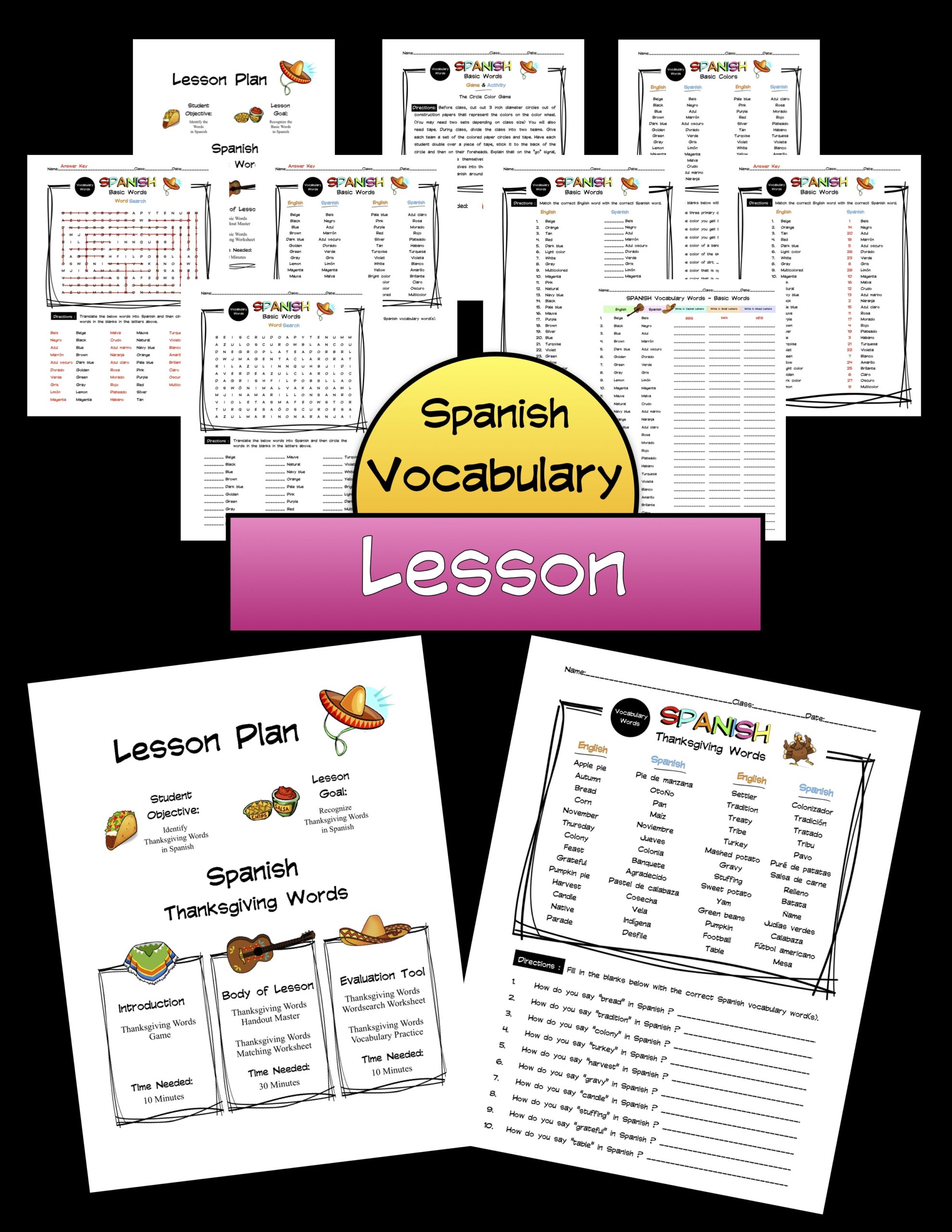 Spanish Thanksgiving Words Lesson Packet