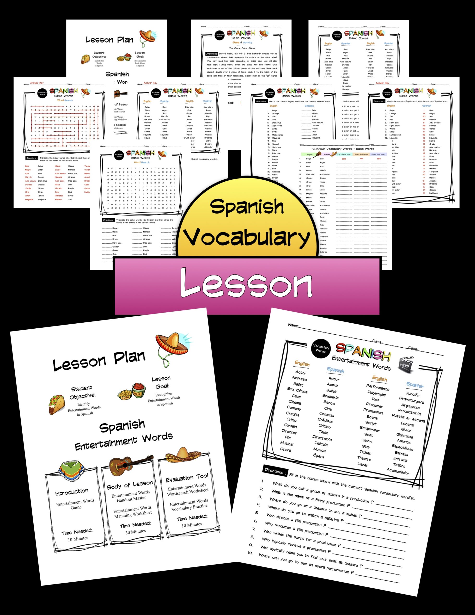 Spanish Entertainment Words Lesson Packet