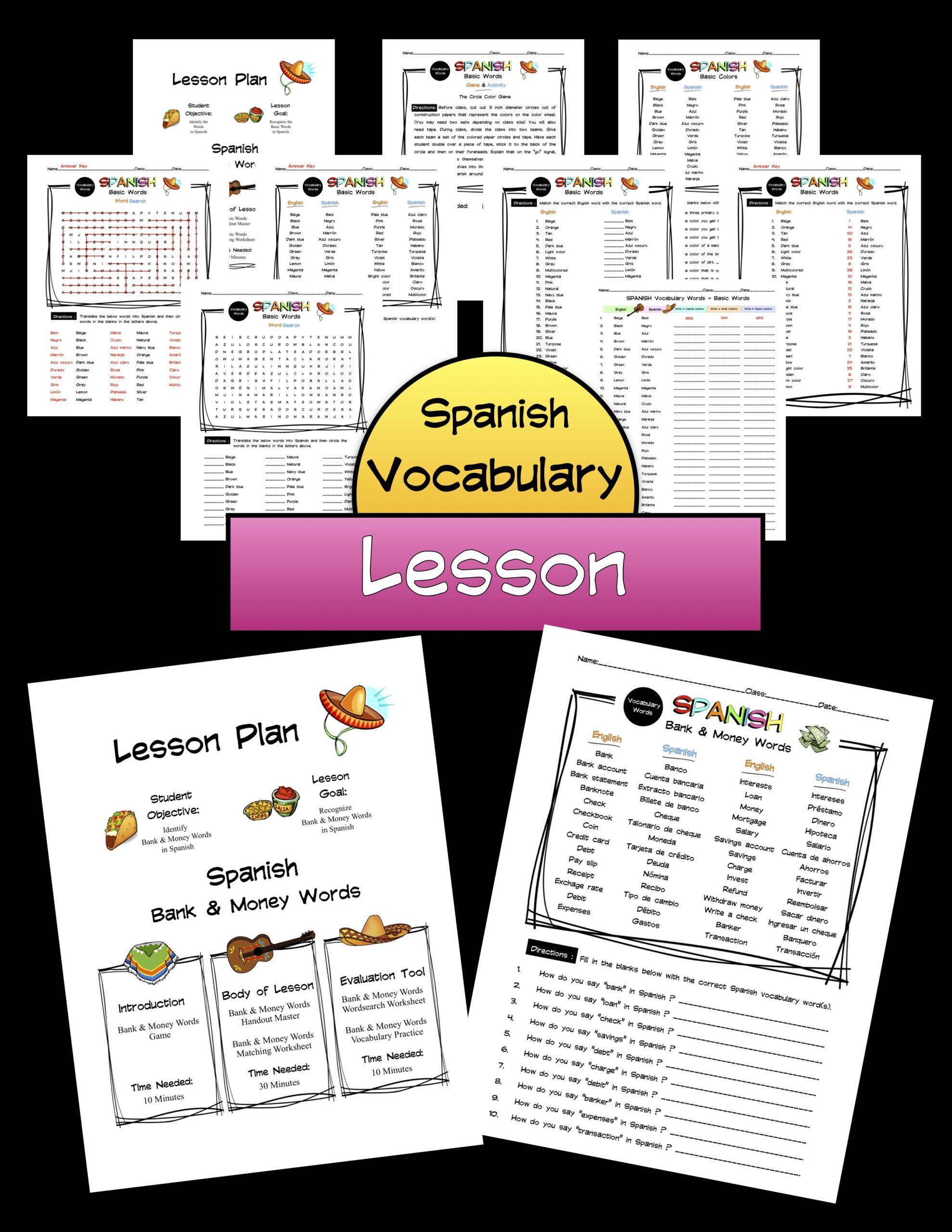 Spanish Bank & Money Words Lesson Packet