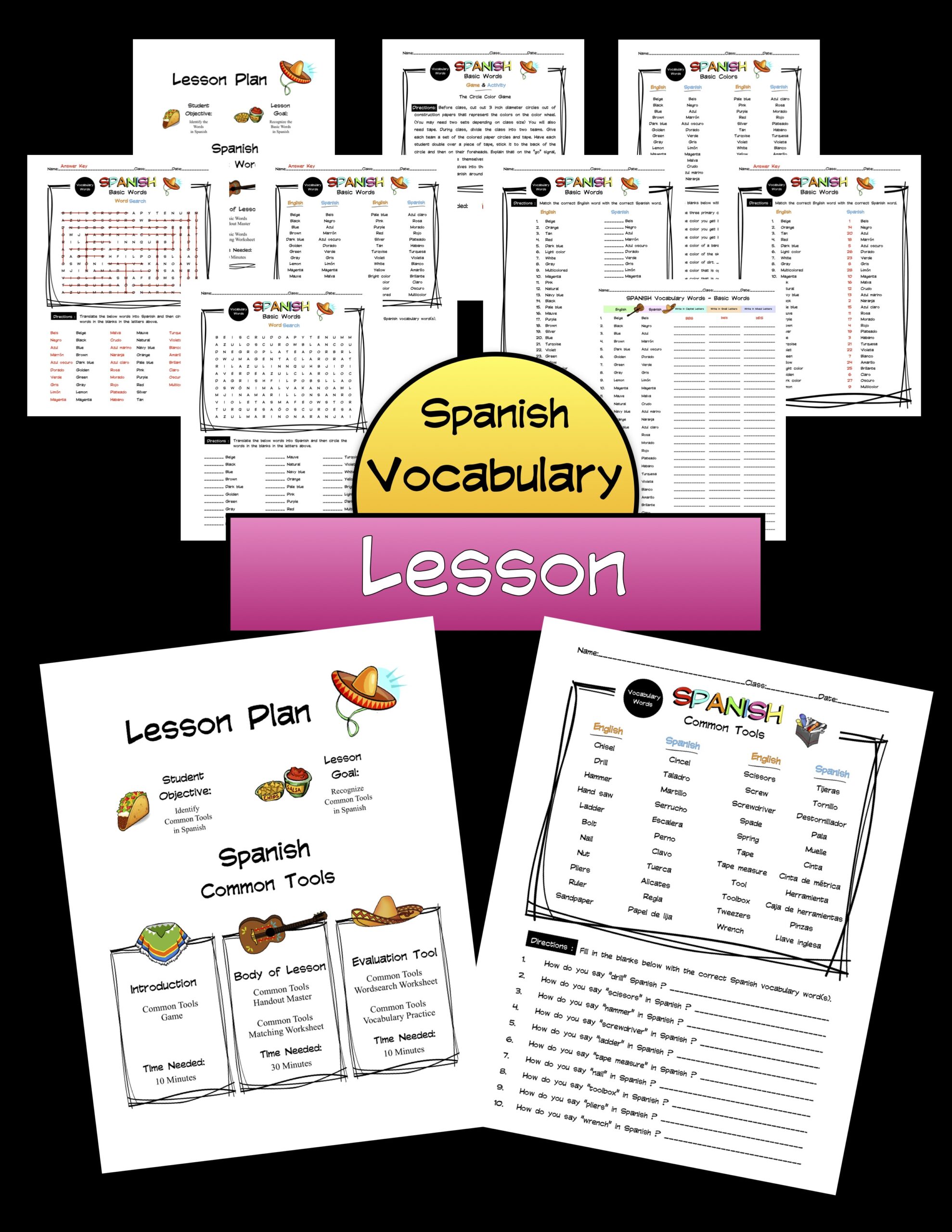 Spanish Common Tools Words Lesson Packet Made By Teachers