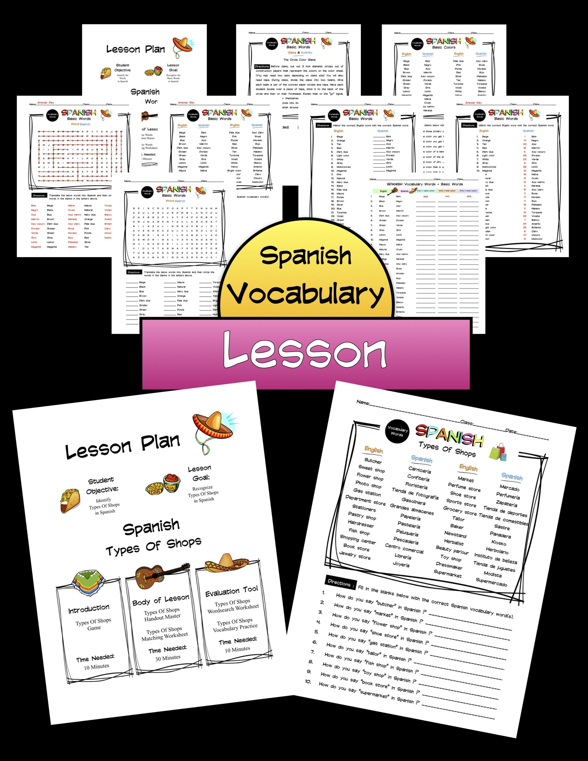 Spanish Types Of Shops Lesson Packet