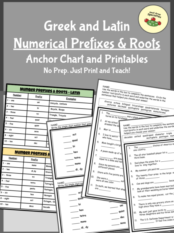 ELA Anchor Chart Greek and Latin Numerical Prefixes and Roots Made