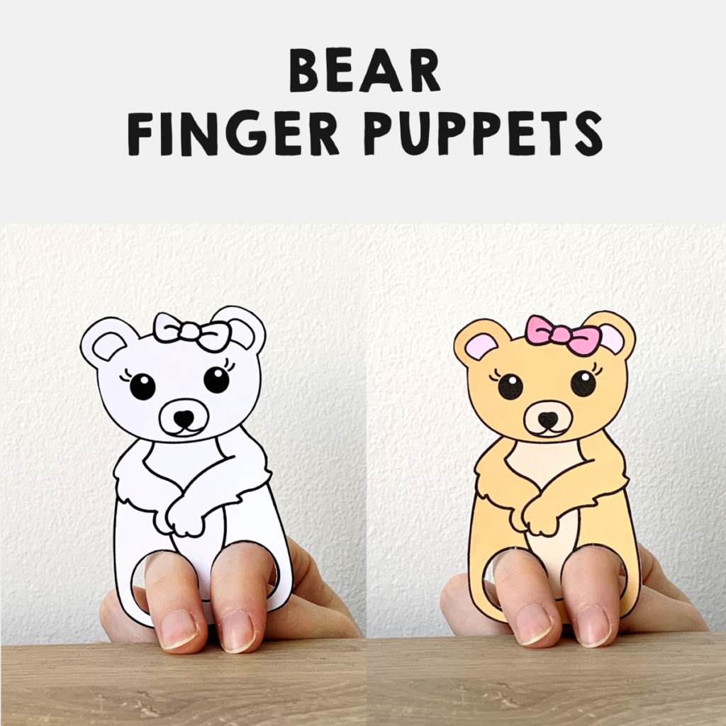 Bear Finger Puppet Printable Woodland Animal Coloring Paper Craft
