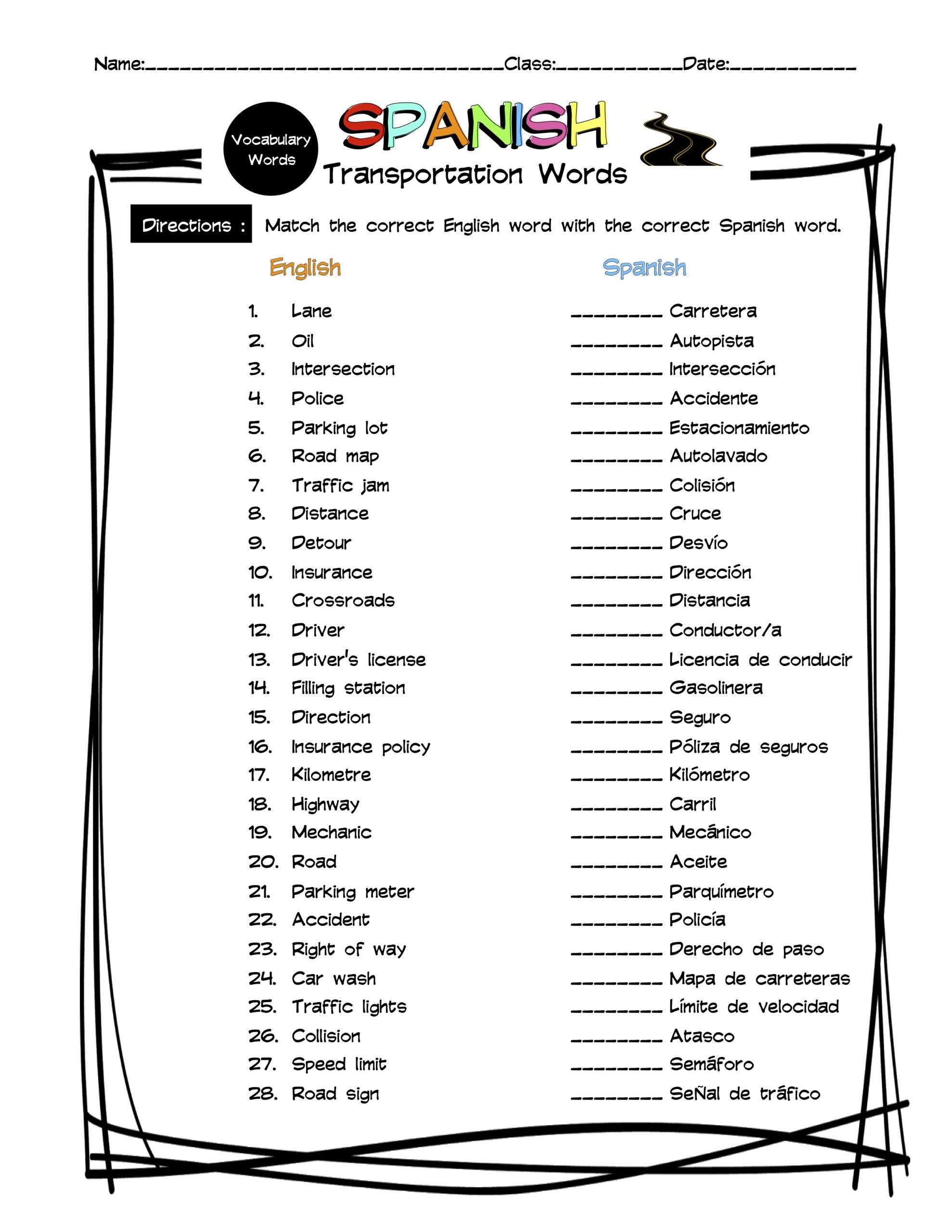Spanish Transportation Vocabulary Matching Worksheet Answer Key spanish-transportation-vocabulary-matching-worksheet-answer-key