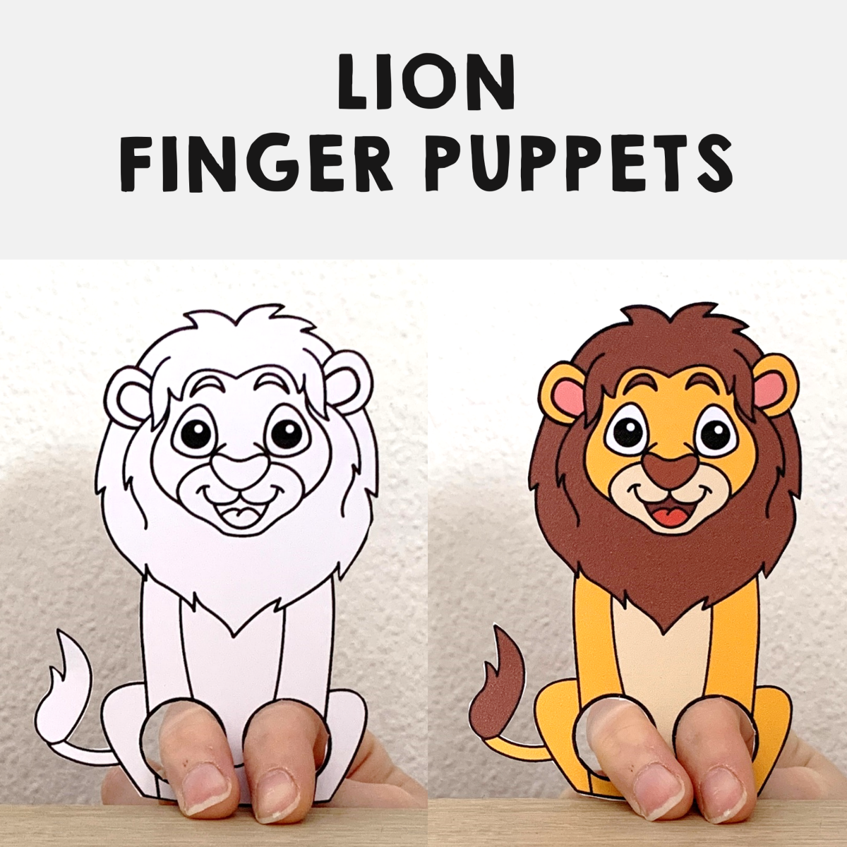 Lion Finger Puppet Printable African Animal Coloring Paper Craft 