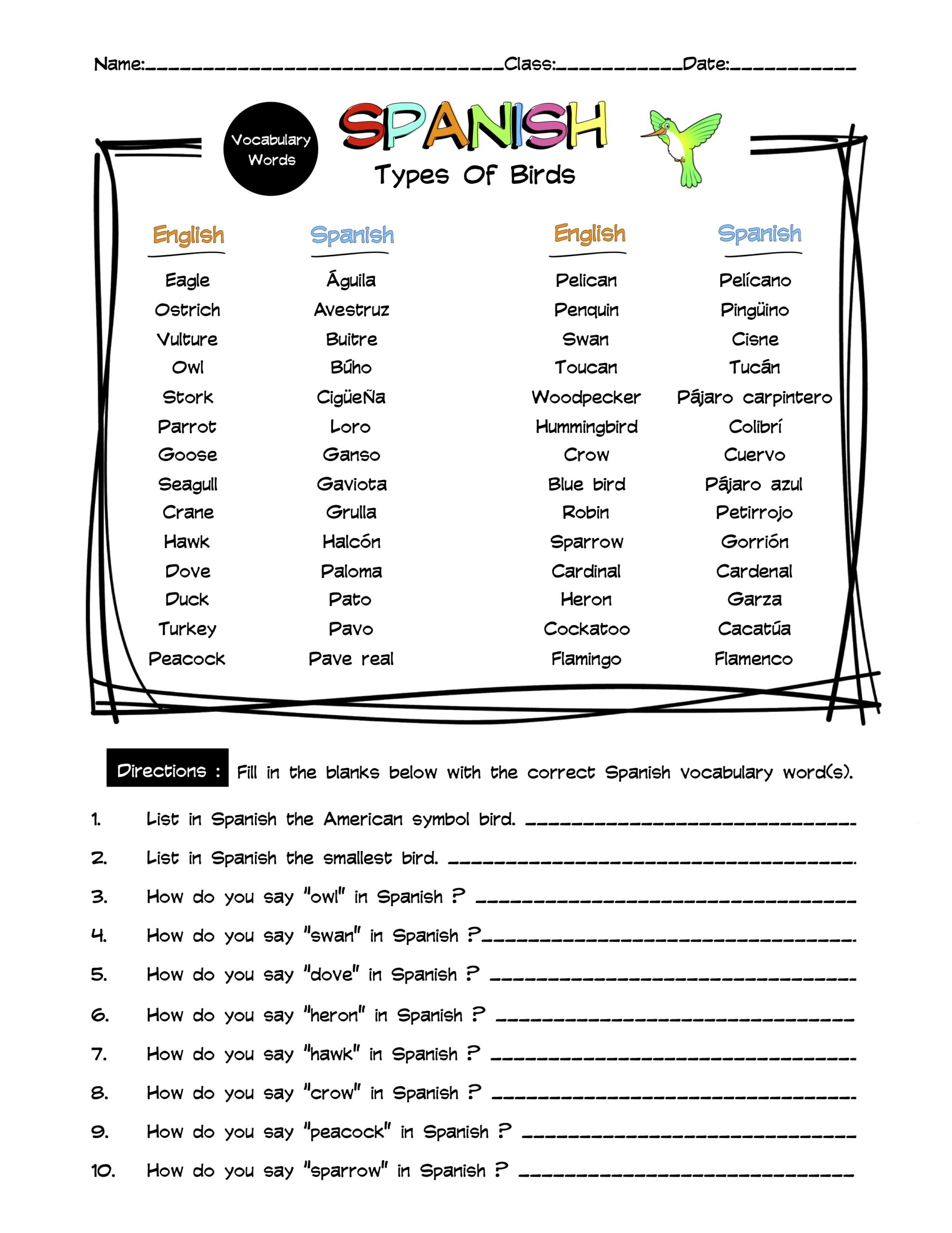 Spanish Family Members Vocabulary Matching Worksheet & Answer Key