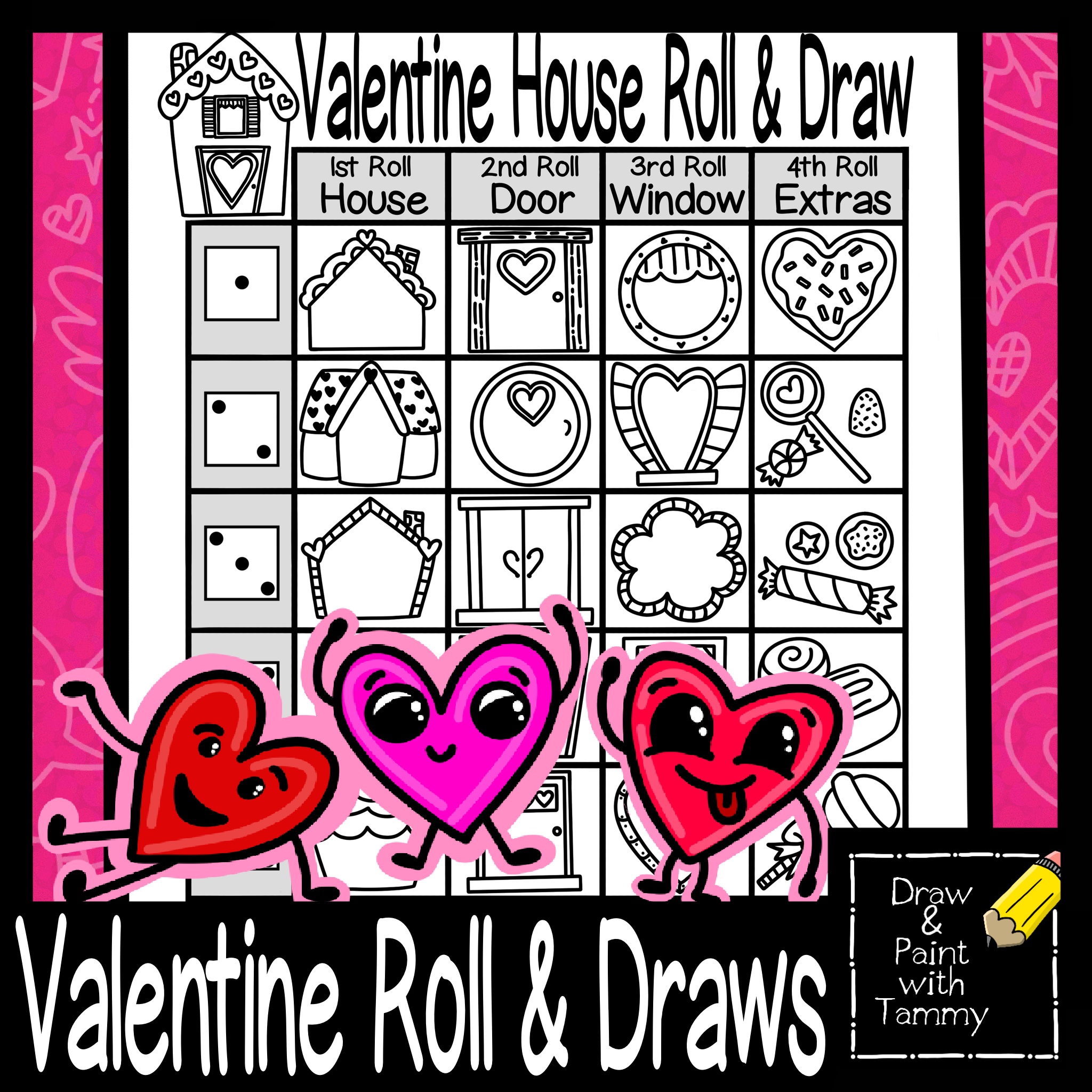 Roll a Valentine House Heart Landscape Roll And Draw Art Game Sub Lesson Made By Teachers