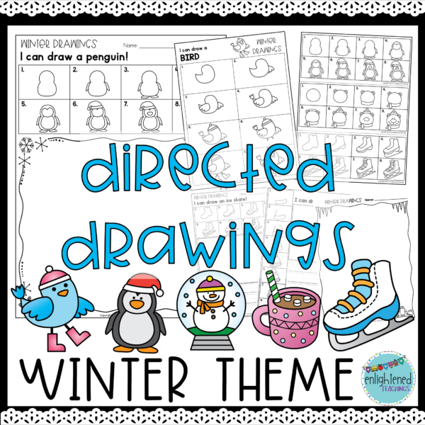 Winter Directed Drawings Worksheets - Winter Writing Prompts - Draw and ...