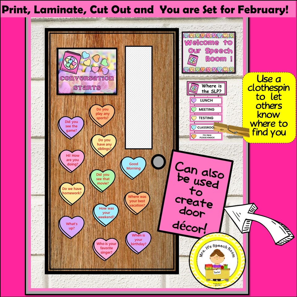 Speech Therapy Bulletin Board and Room Decor with Valentine's Day Theme ...