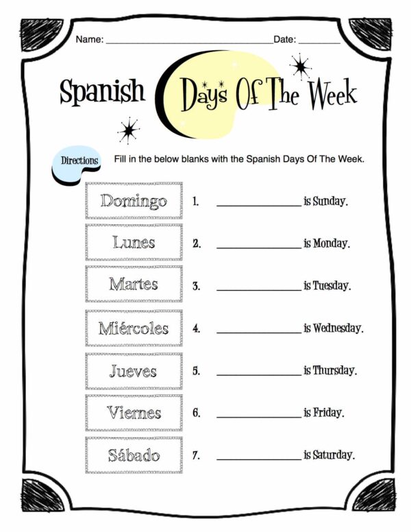 Spanish Days of the Week Worksheet Packet | Made By Teachers