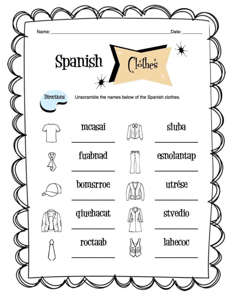 Spanish Clothing Items Worksheet Packet Made By Teachers