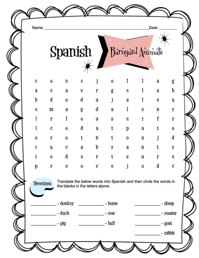 Spanish Barnyard Animals Worksheet Packet - Made By Teachers