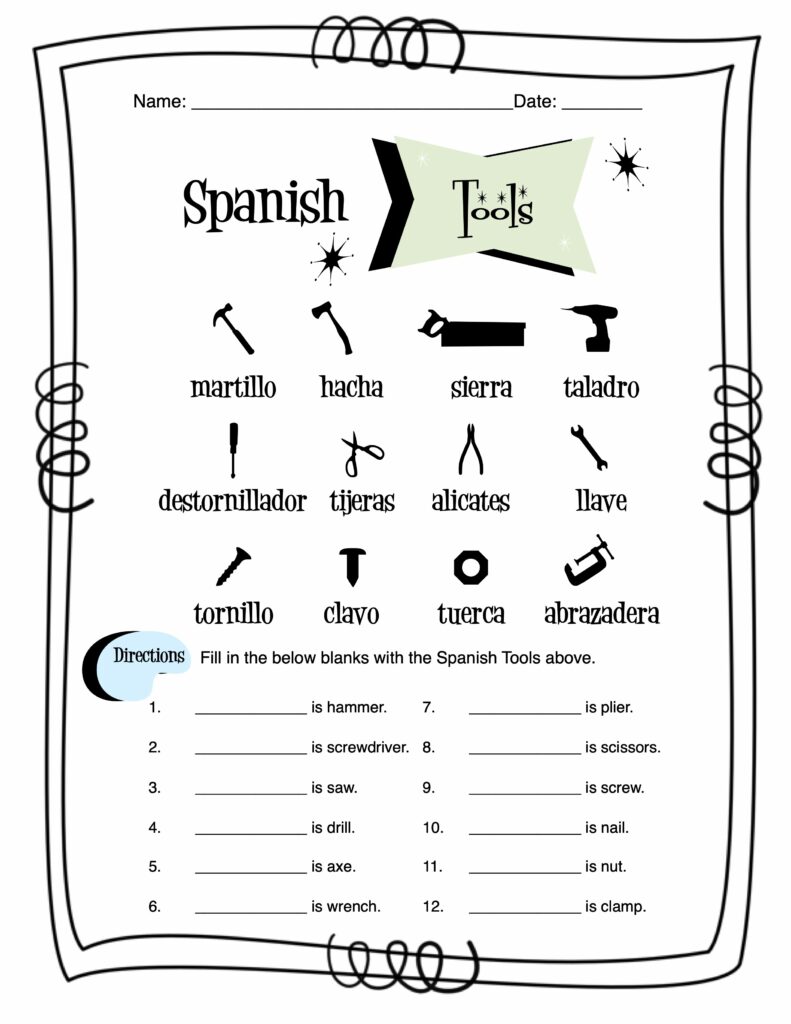Spanish Tools Worksheet Packet Made By Teachers