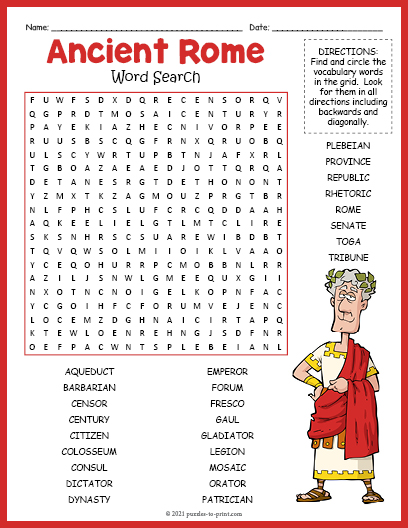 ANCIENT ROME Word Search Puzzle Worksheet Activity Roman Empire 