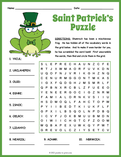 Saint Patrick s Day Word Search Scramble Puzzle Worksheet Activity 
