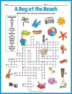 BEACH THEME DAY SUMMER Crossword Puzzle Worksheet Activity - Made By ...