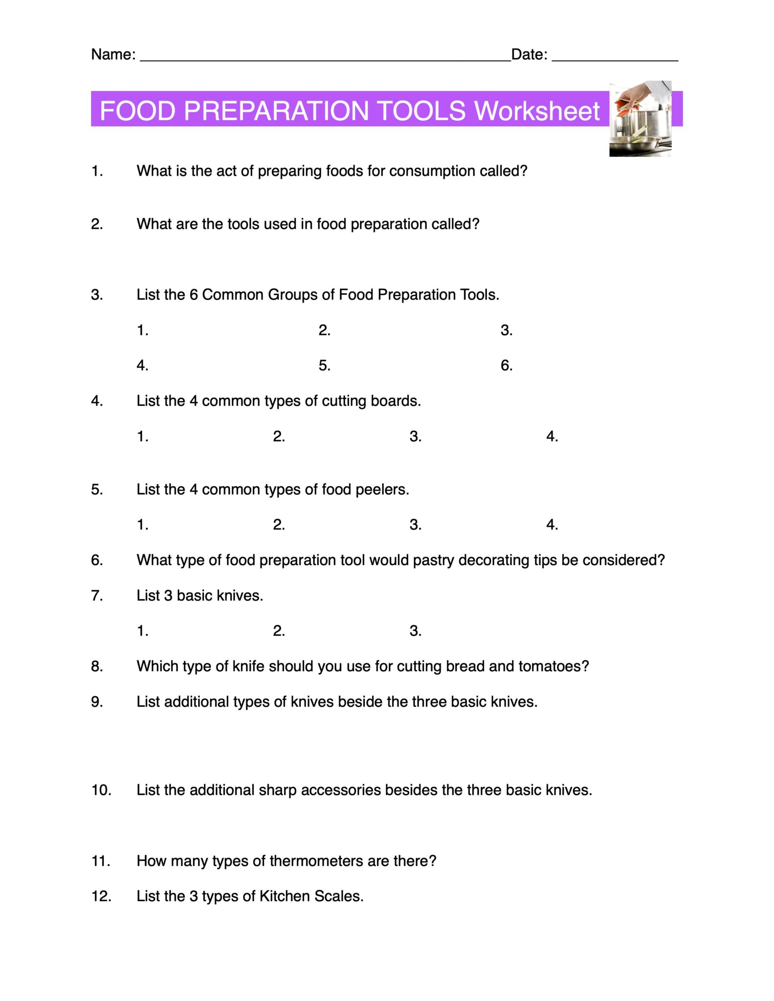 Food Preparation Tools Content Sheet Worksheet And Answer Key Made food-preparation-tools-content-sheet-worksheet-and-answer-key-made