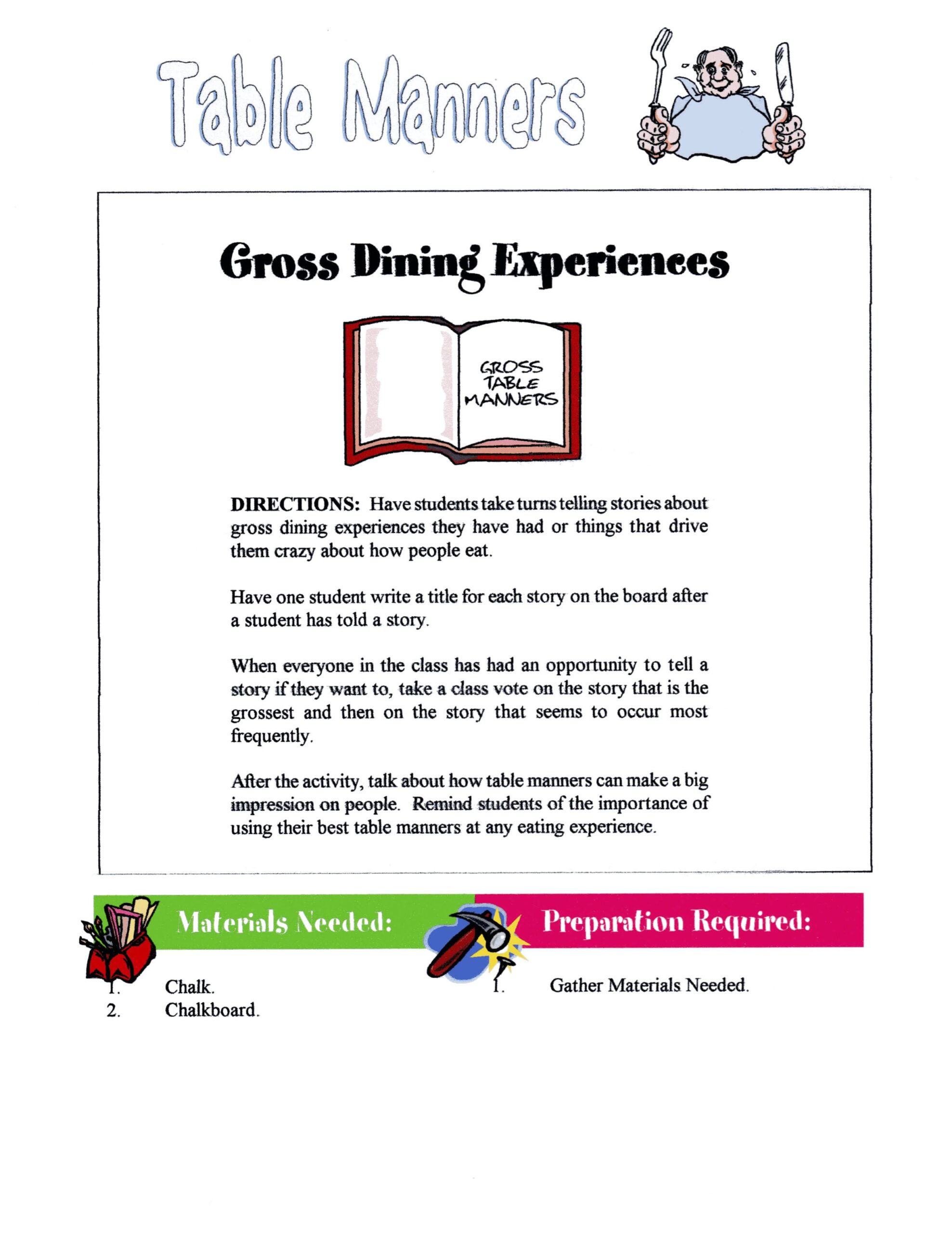 Teaching Table Manners Worksheets