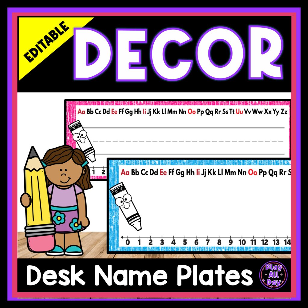 EDITABLE Desk Name Plates FREE Crayon Theme Made By Teachers