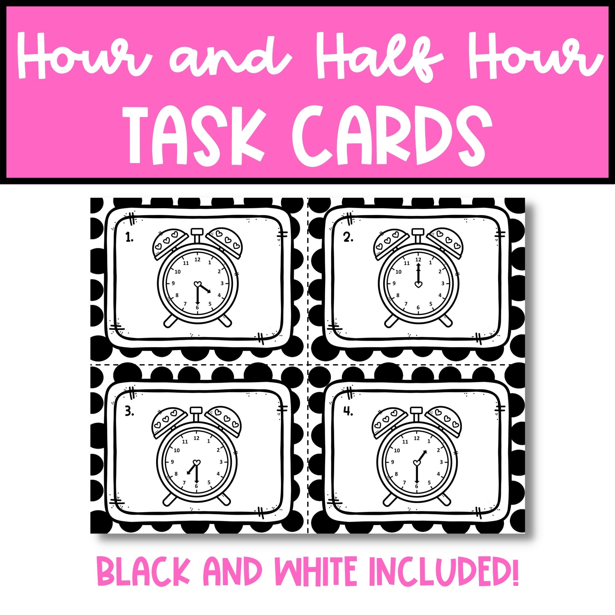 Telling Time to the Hour and Half Hour Task Cards and Math Center